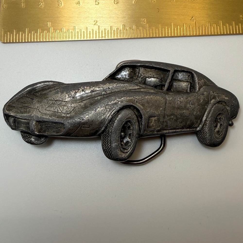 Bergamot Brass Works 1979 Corvette Stingray Pewter Belt Buckle Vintage USA - Picture 2 of 7